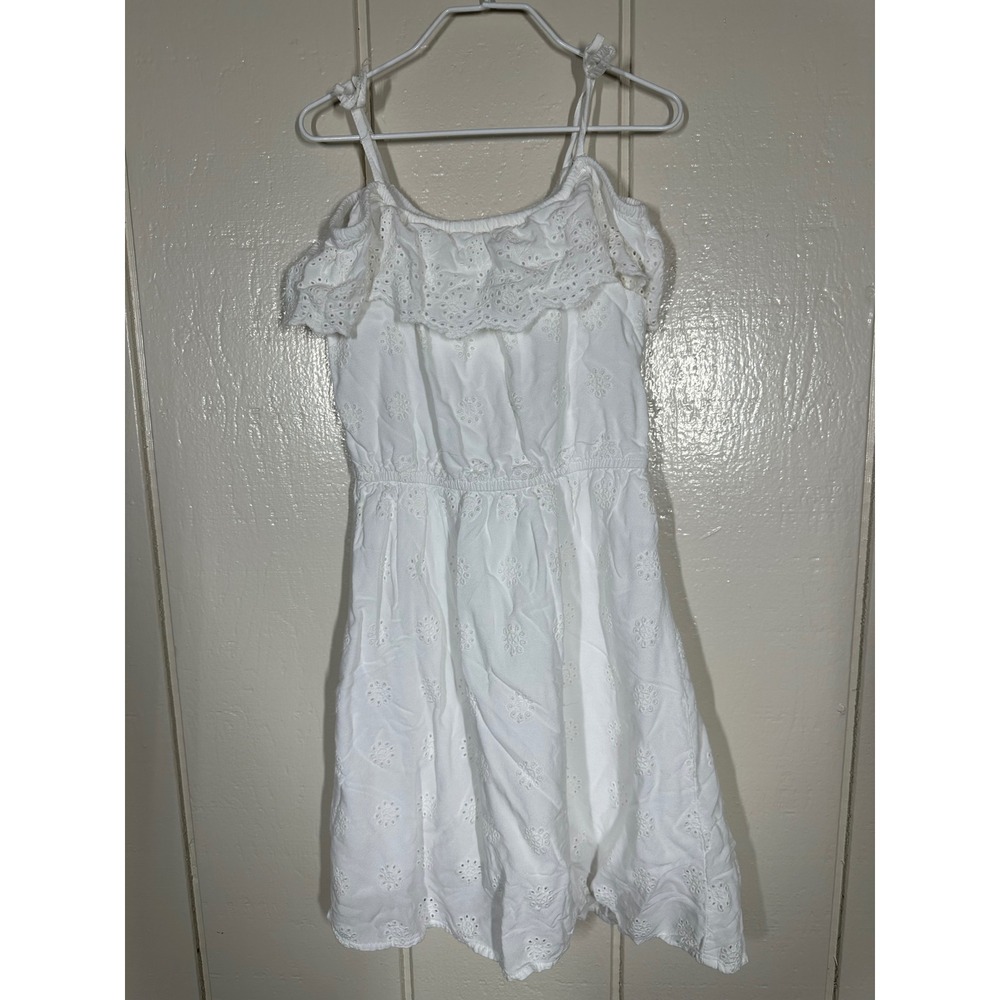 H&M Dress Girls 5-6Y White Eyelet Ruffle Off Shoulder Summer Casual Boho